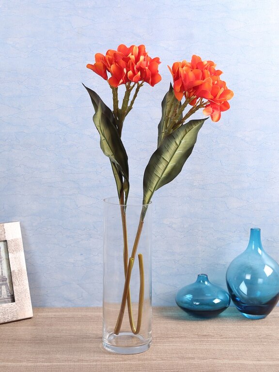 ARTIFICIAL CHAMPA FLOWER STICK (80 CM TALL, RED, SET OF 3) MSF52